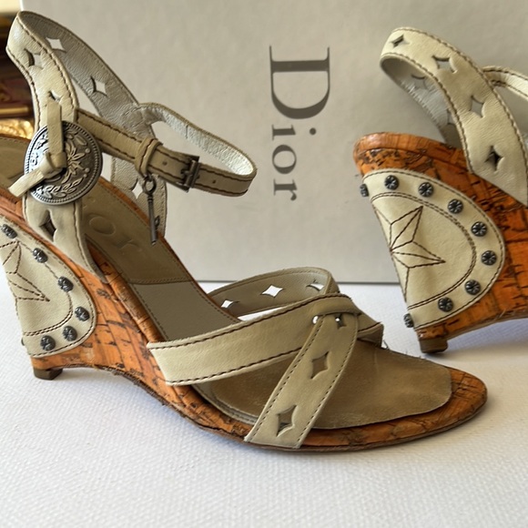 Dior Shoes - DIOR vintage leather high heels cork wedge